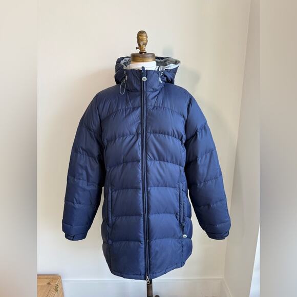L.L.BEAN WOMENS DOWN PUFFER COAT NAVY WINTER JACKET HOOD SNOW SKI MEDIUM - Picture 1 of 13